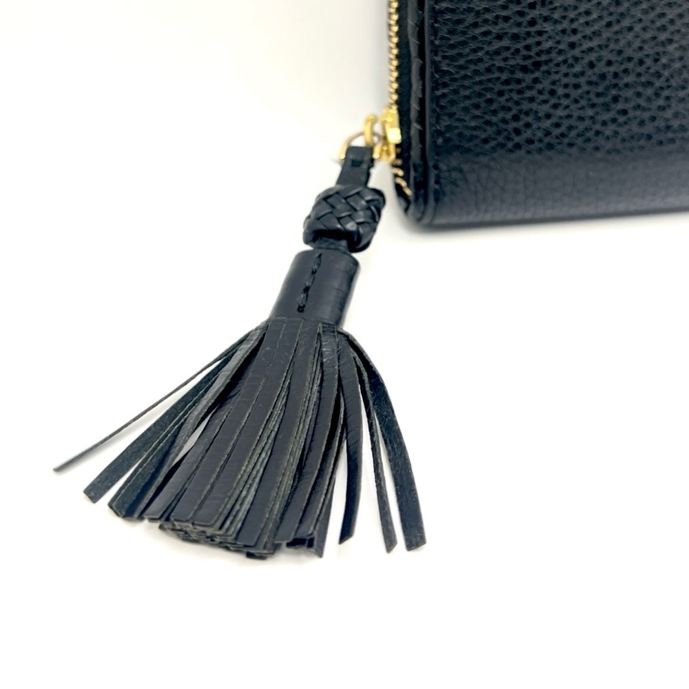 Authentic Tory Burch Black Leather Long Zippy Wallet With Tassle - Picture 4 of 9